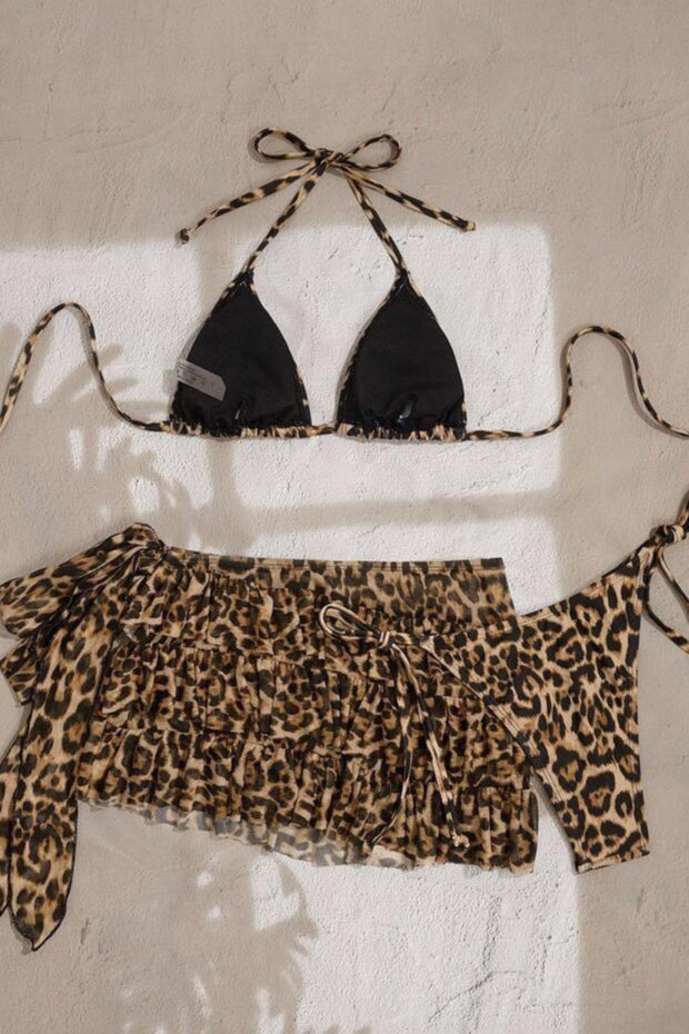 Leopard Ruffle Skirt Three Piece Swim Set image 4