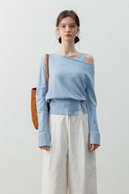 Asymmetric Neckline Elegant Knit Top image 9