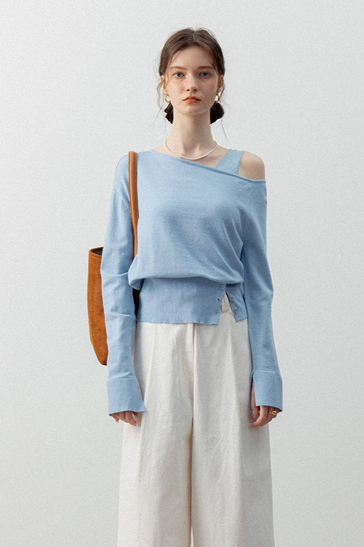 Asymmetric Neckline Elegant Knit Top image 9