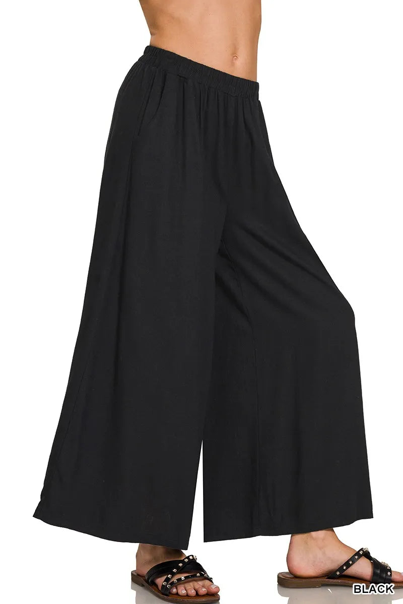 Faye Linen Trousers detail view styled for Avrienne