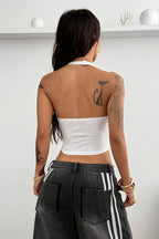 Sporty Number Print Solid Halter Top image 5