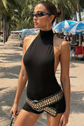 Turtleneck Halter Cutout Back Mini Dress image 1