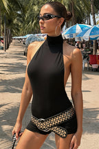 Turtleneck Halter Cutout Back Mini Dress image 1
