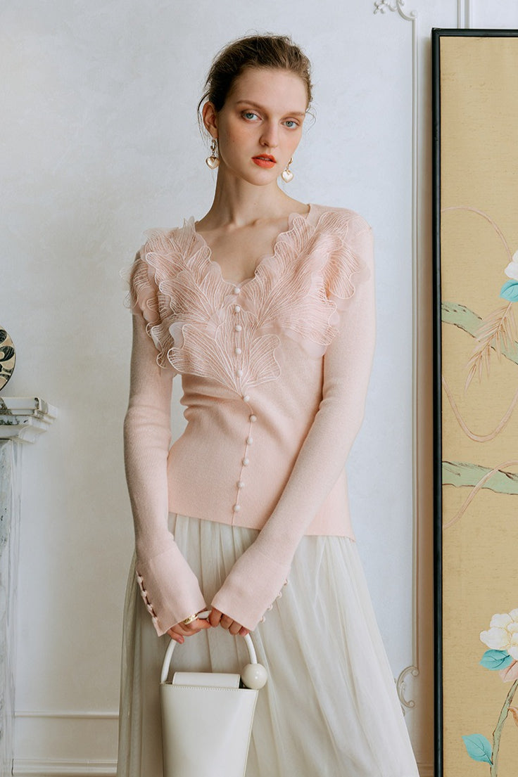 Feather Lace Detail Knit Top image 6