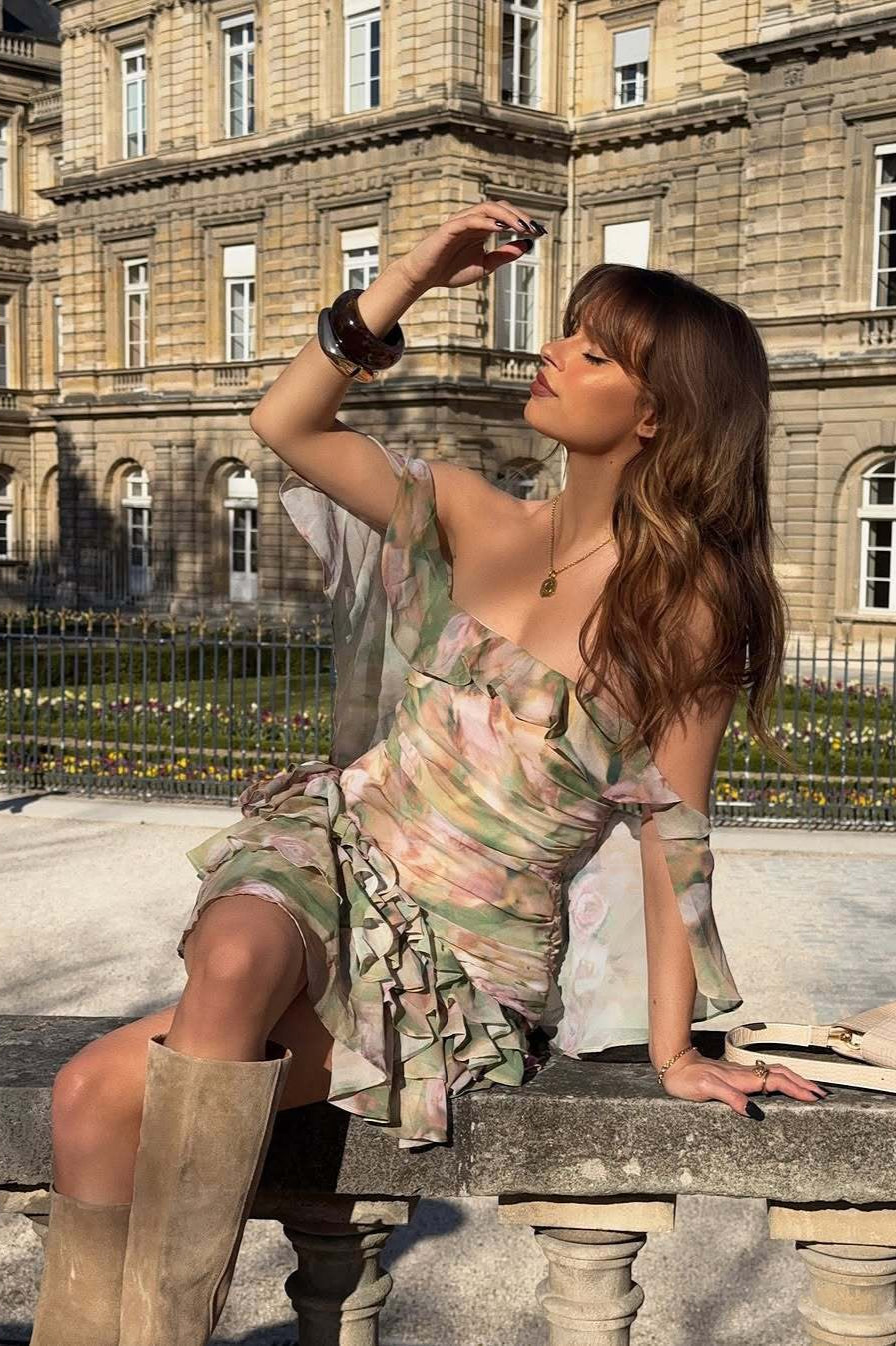 Chiffon Print Ruffle Cape Mini Dress image 5