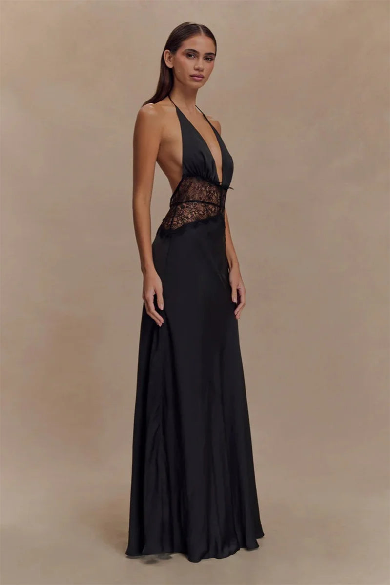 Lace Patchwork Backless Halter Boho Dress image 32