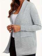 Anya Open Cardigan detail view styled for Avrienne