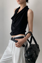 Elegant Solid Draped Neck Halter Top image 3