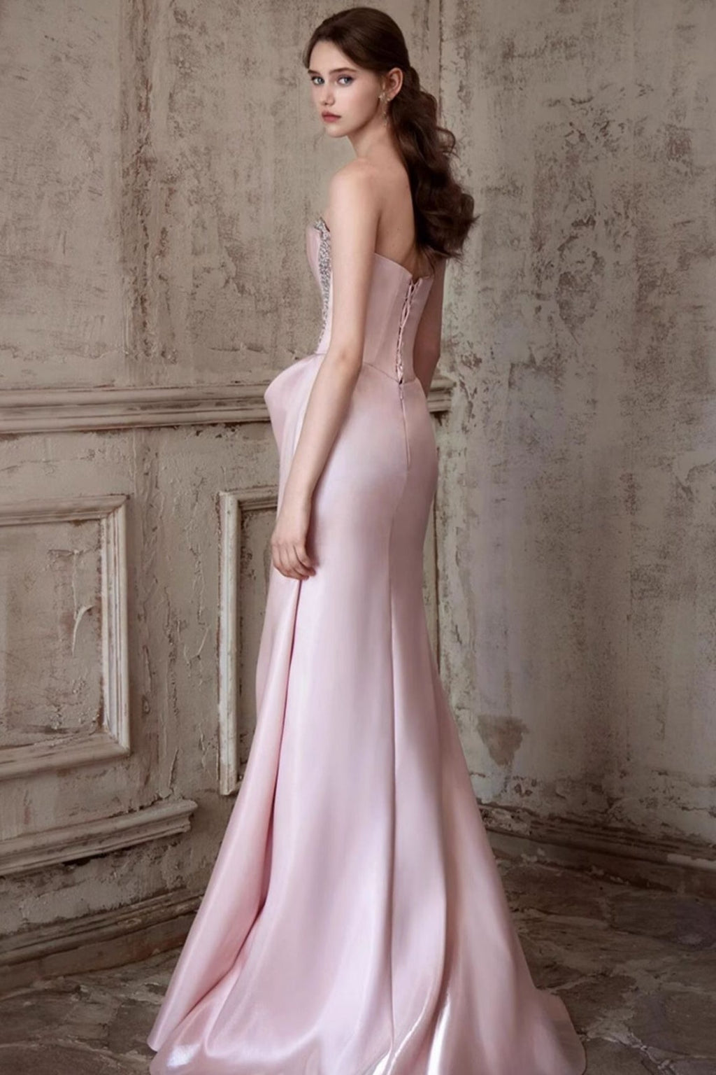 Pink Strapless Elegant Waist Slimming Prom Dress image 6