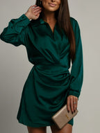 Simone Satin Dress detail view styled for Avrienne