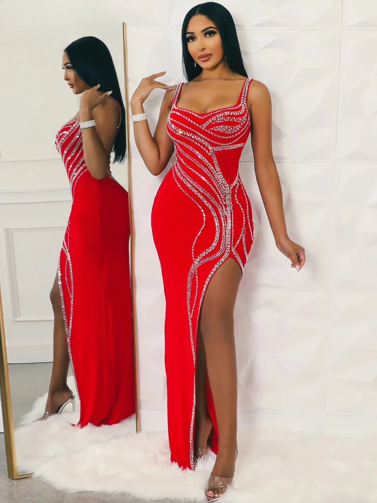 Rhinestone Slit Maxi Party Dress image 1