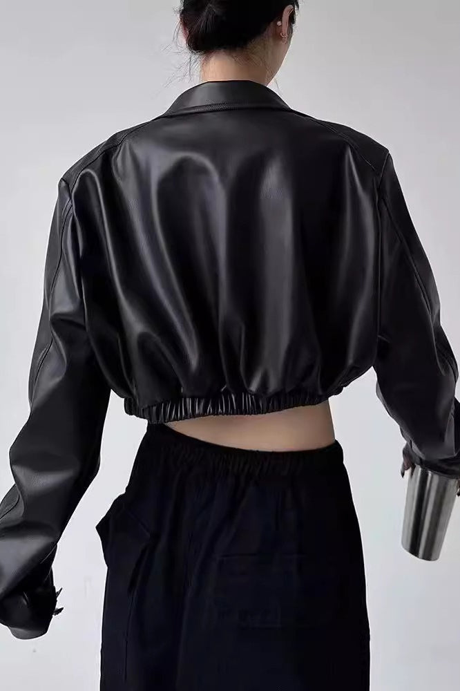 Turn Down Collar Biker Short Jacket image 2