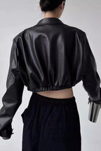 Turn Down Collar Biker Short Jacket image 2