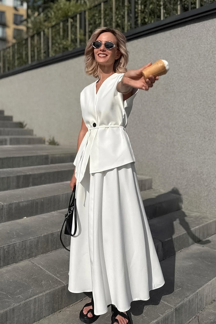 Minimalist Tie Sleeveless Midi A Line Skirt Set image 4
