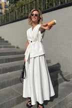 Minimalist Tie Sleeveless Midi A Line Skirt Set image 4