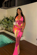 Halter Neck Printed Crop Top Bodycon Maxi Dress image 2