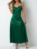 Paloma Satin Dress detail view styled for Avrienne