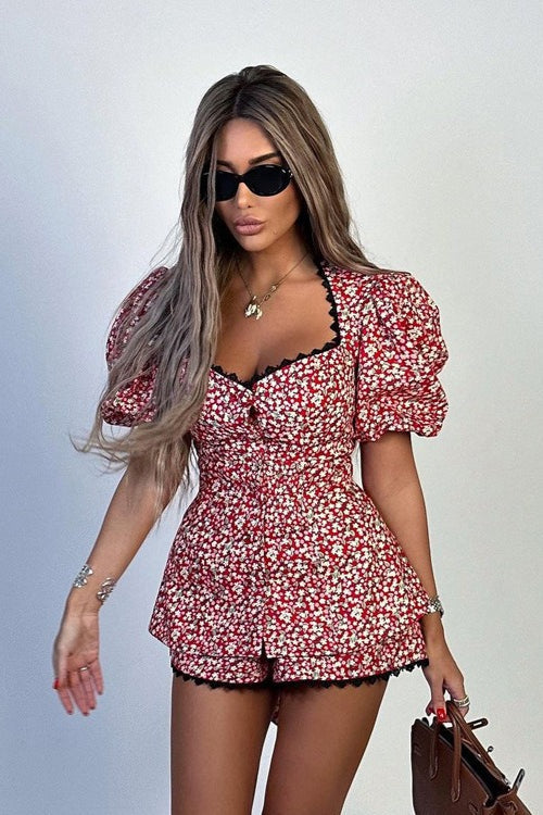 Puff Sleeve Floral Tie Two Piece Set image 1
