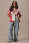 Colorblock Striped Folded Collar Knit Cardigan image 2