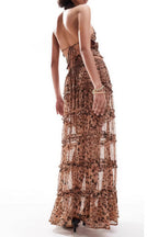 Sheer Ruffle Leopard Backless Maxi Skirt Set image 1