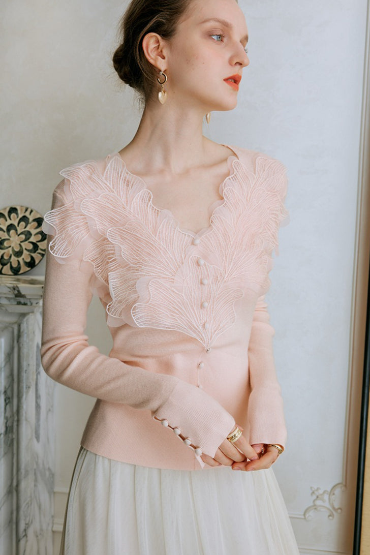 Feather Lace Detail Knit Top image 3