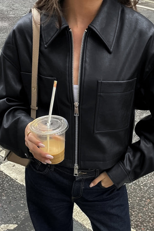 Loose Fit Matte Leather Short Jacket image 8