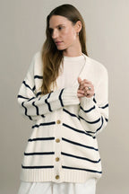 Flattering Striped V Neck Relaxed Knit Cardigan image 2