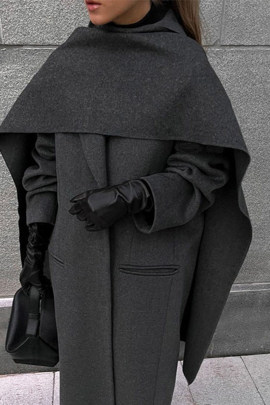 Scarf Collar Longline Woolen Elegant Solid Overcoat image 5