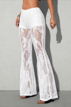 Chic Lace Panel Flared Mesh Pants image 6
