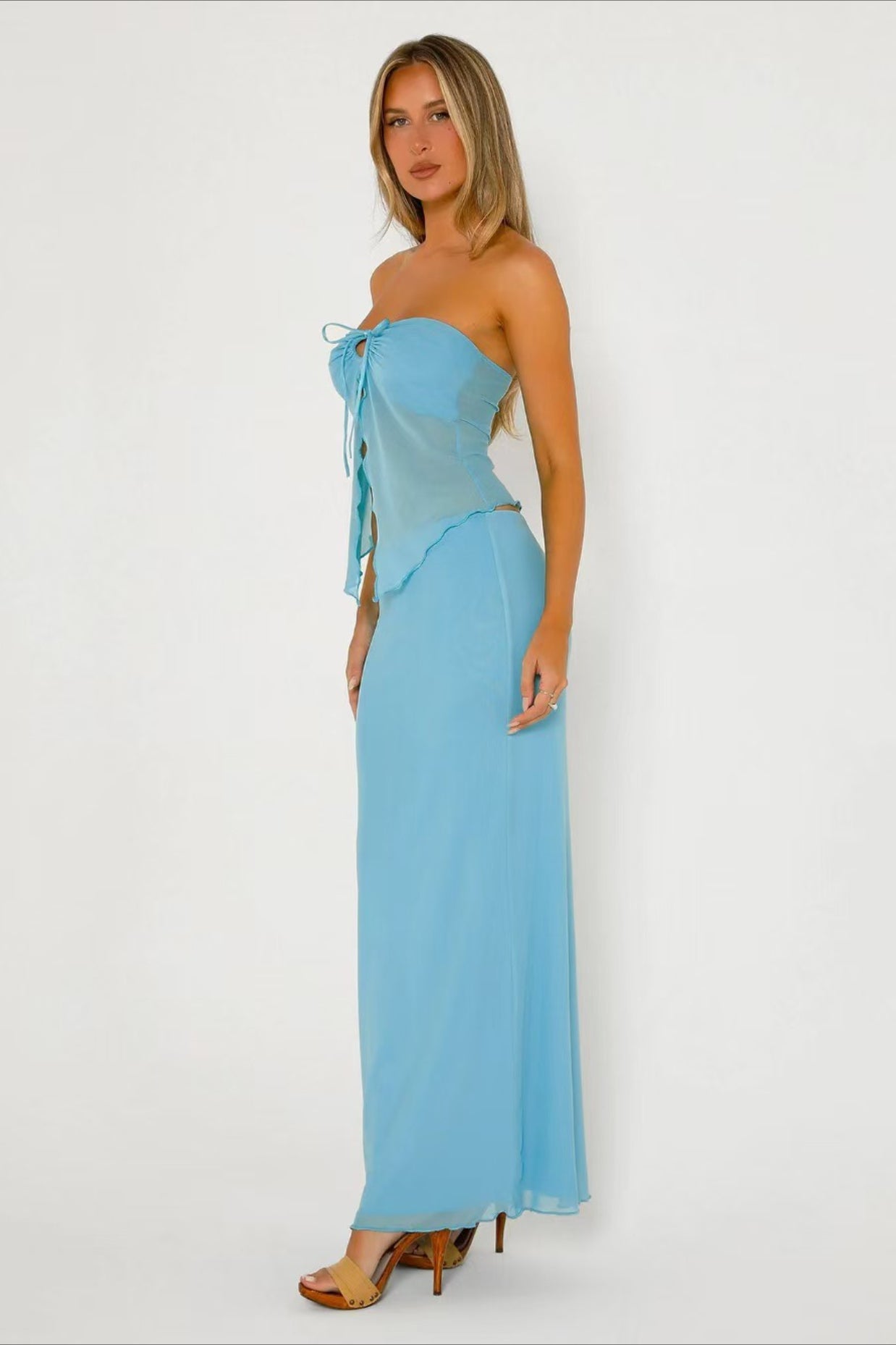 Double Layer Mesh Strapless Crop Bodycon Skirt Set image 6