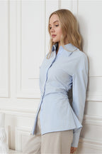 Vintage Cotton Ruched Waist Slim Fit Blouse image 5