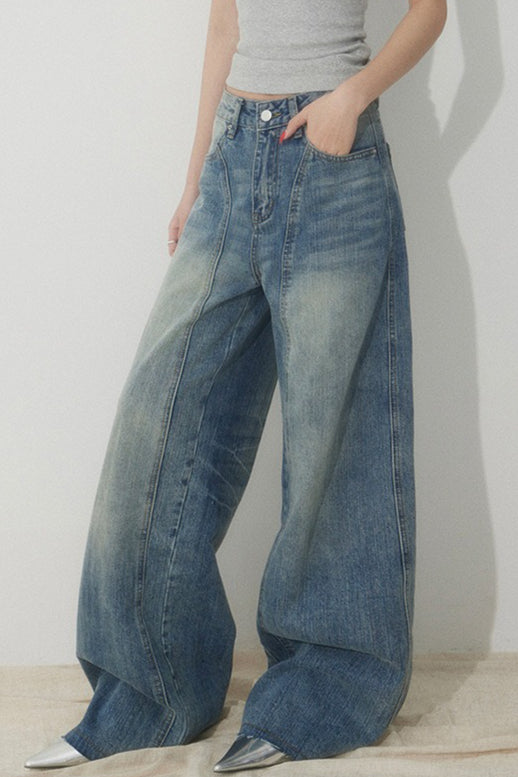High Waist Loose Wide Leg Sickle Jeans image 1
