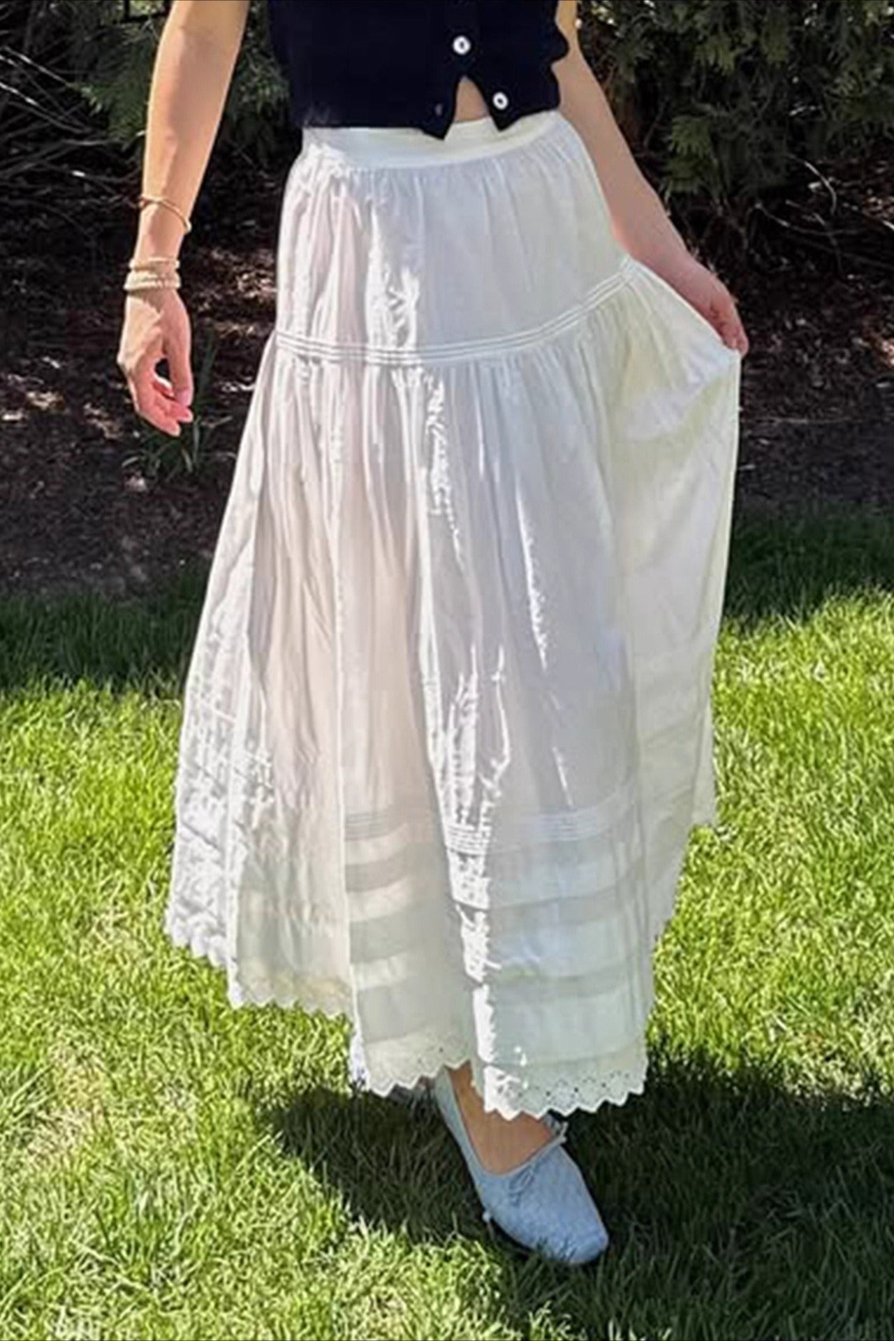 Lace Panel Asymmetrical Maxi Skirt image 3
