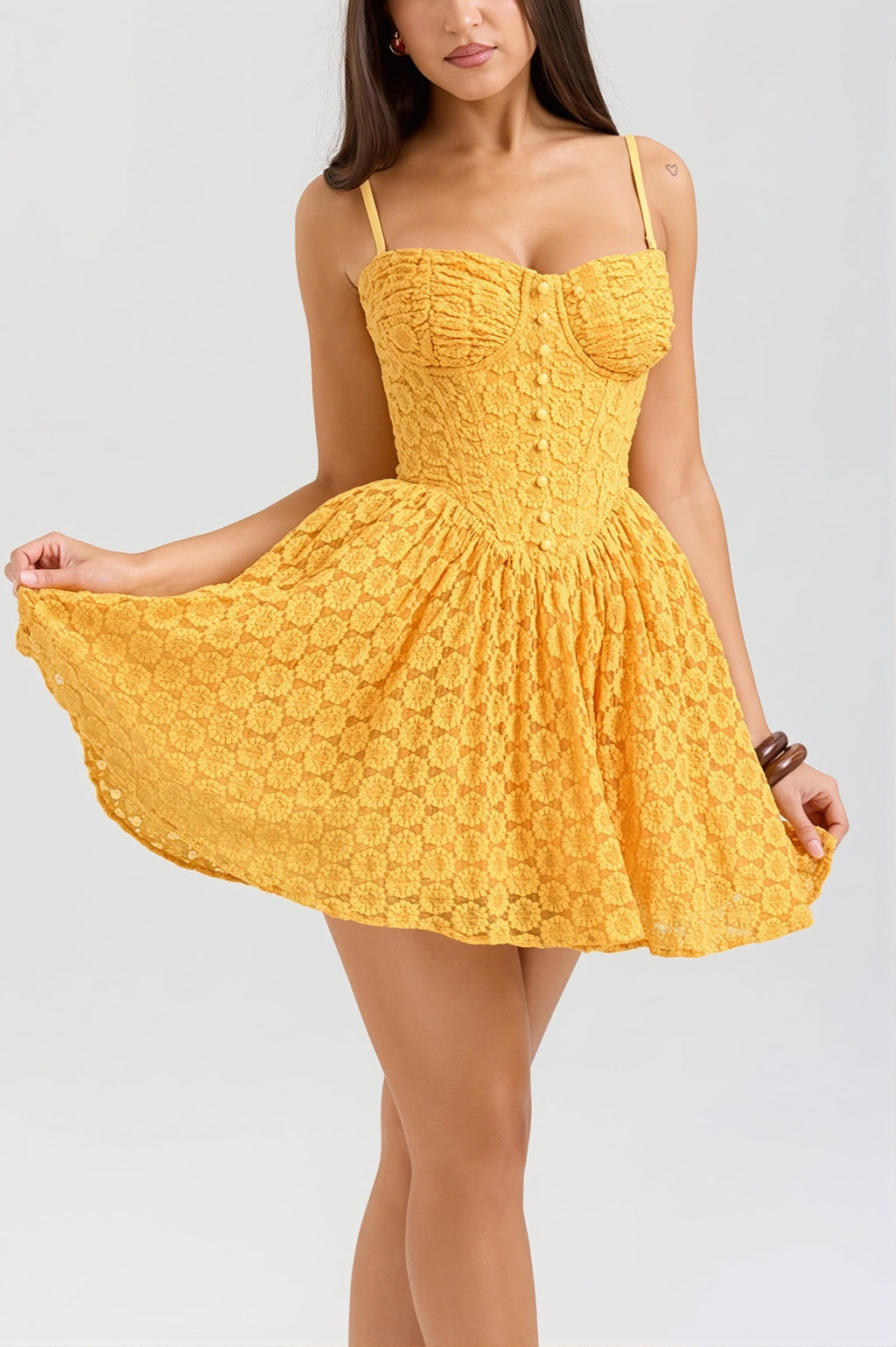 Lace Jacquard Backless Puff Mini Dress image 3