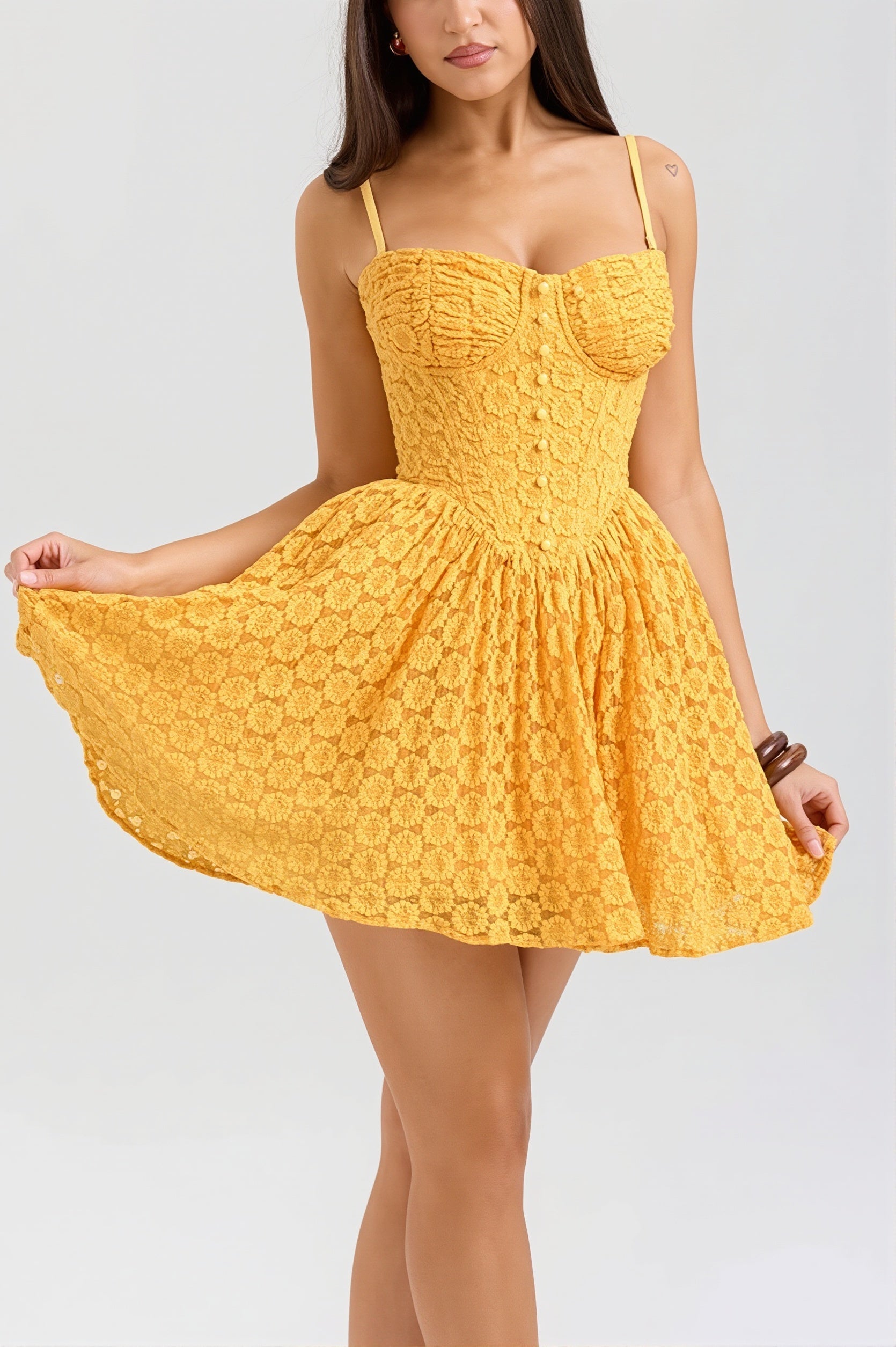 Lace Jacquard Backless Puff Mini Dress image 3