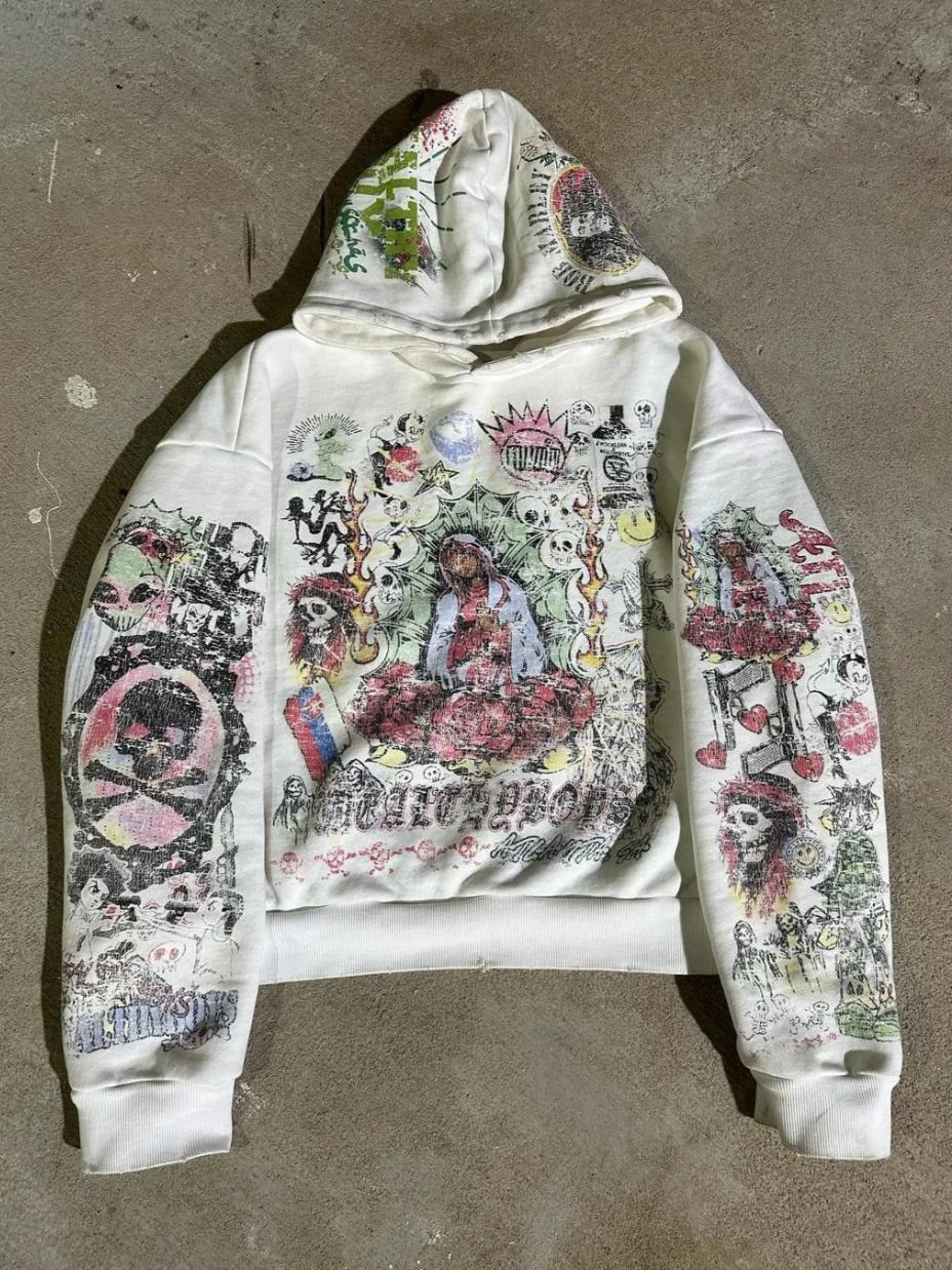 Graffiti Printed Gothic Hoodie image 1