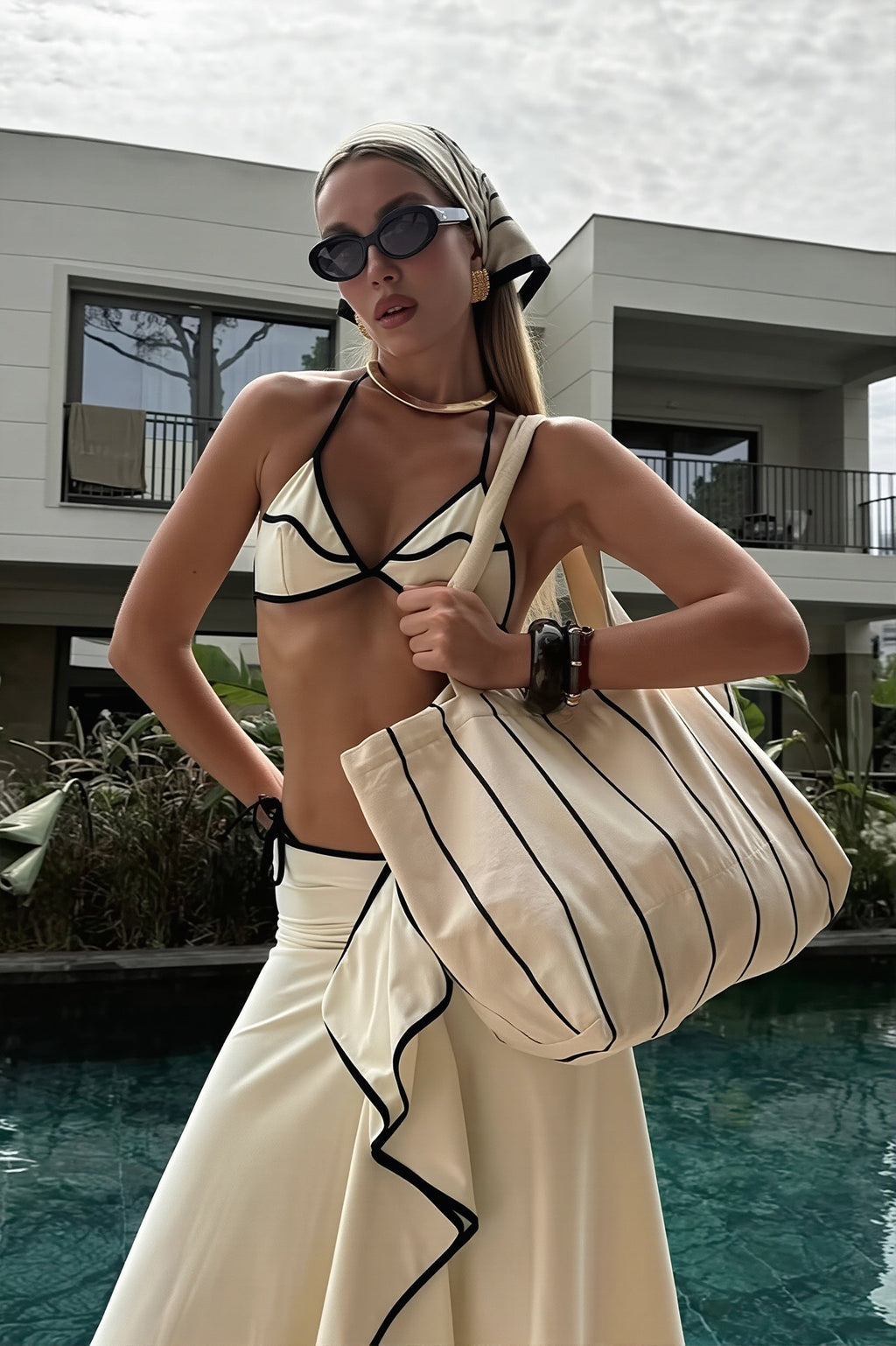 Solid Two Piece Bikini With Long Skirt Three Piece Swim Sets image 2