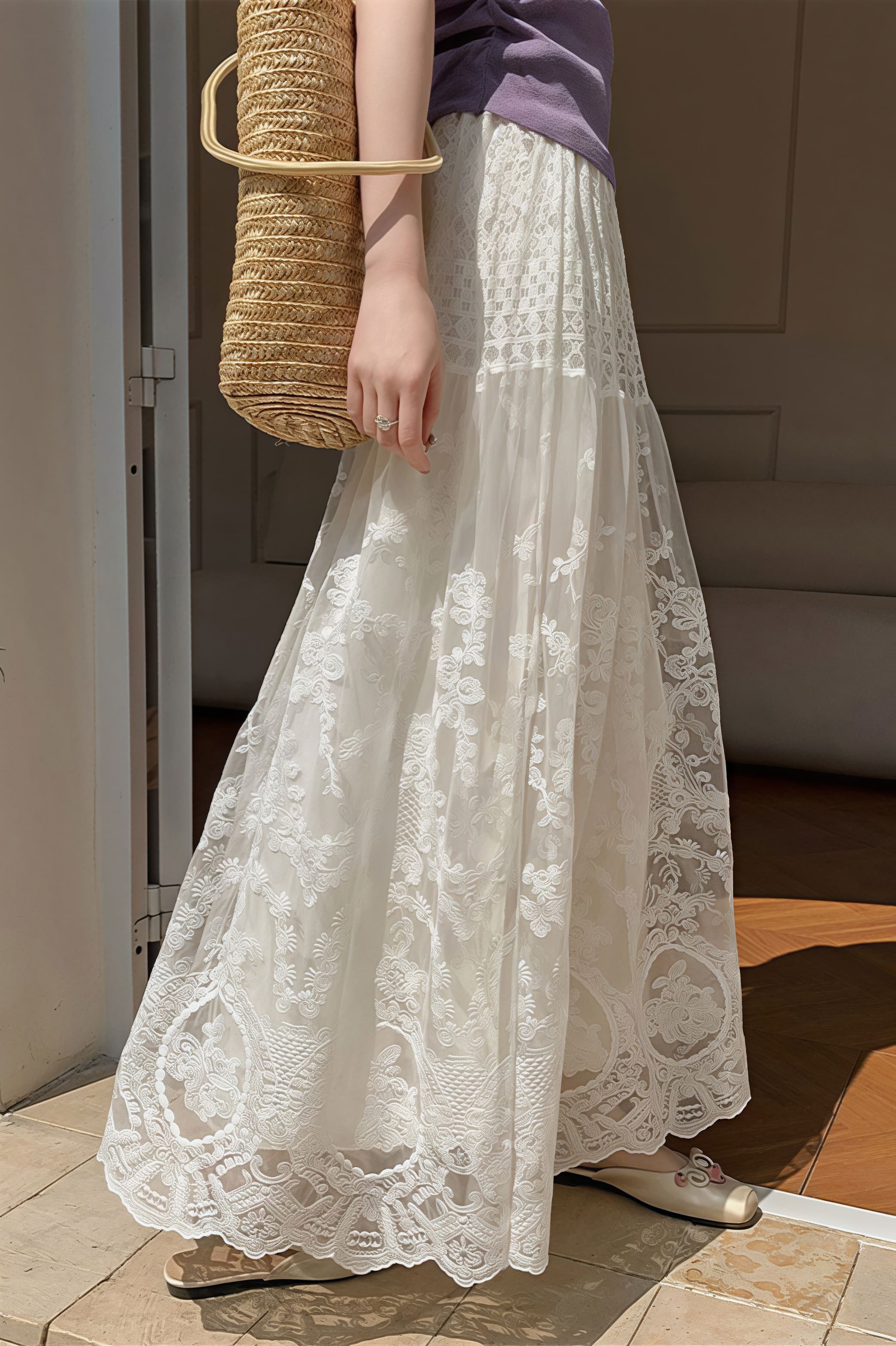 Lace Tulle Swing High Waist Skirt image 4