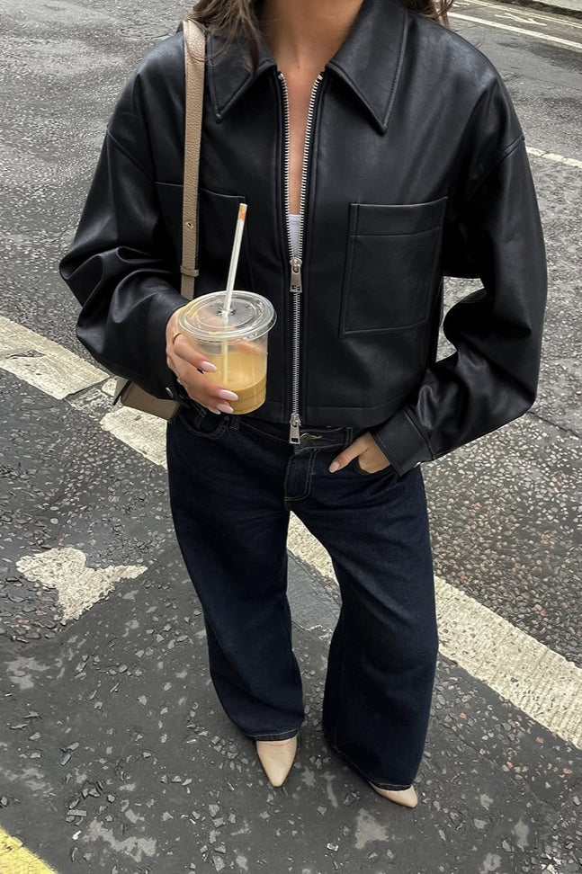 Chic Matte Leather Moto Jacket image 3