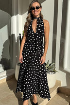 Polka Dot Backless Tie Bodycon Maxi Dress image 2