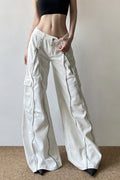 Long Zipper Pocket White Cargo Wide Leg Jeans image 1