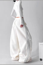 Sporty Plush Wide-Leg Striped Pants image 3