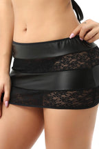 PU  Lace Patchwork Sheer Bodycon Skirt image 3