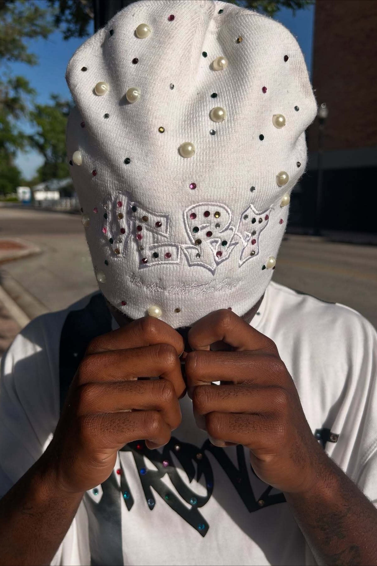 Street Style Pearl Rhinestone Letter Knitted Hat image 1