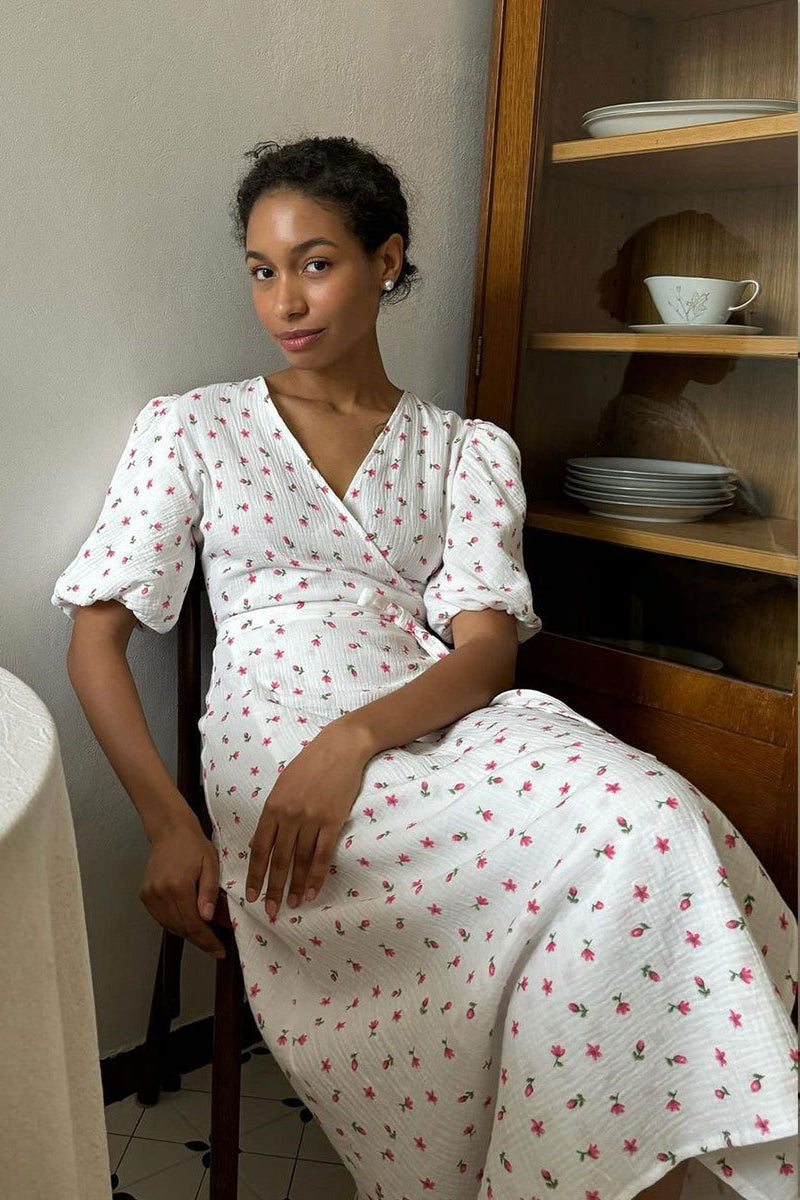 Cotton Printed Puff Sleeve Midi Dress image 7