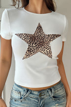 Y2K Leopard Star Printed Slim T-shirt image 3