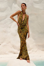 Slim Fit Leopard Cowl Backless Maxi Dress image 3