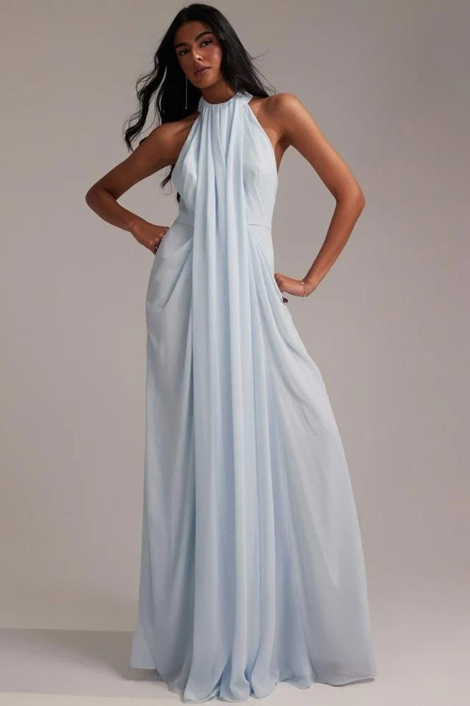 Elegant Halter Light Blue Maxi Party Dress image 2