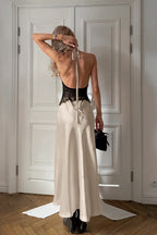 Sexy Lace Sheer Deep V Halter Maxi Dress image 4