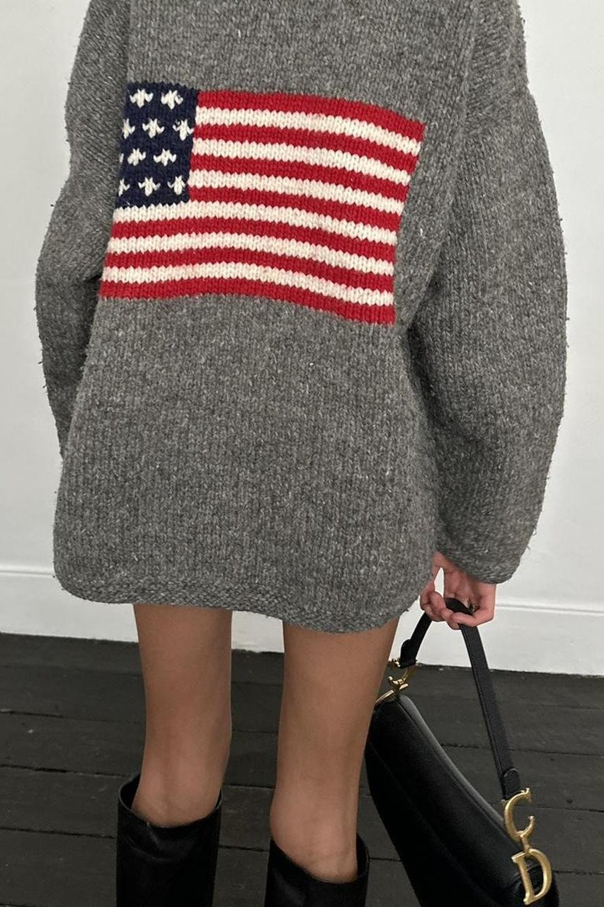 Chic Flag Graphic Knit Zippered Hoodie image 5